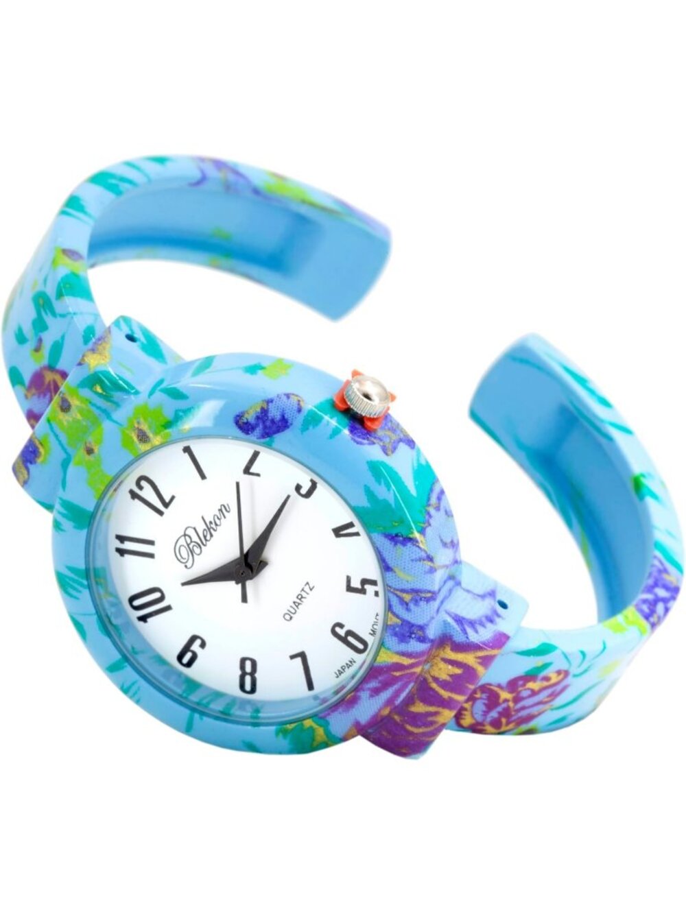 Women's Blue Elegant Flower Design Bracelet Cuff Bangle Fashion Wrist Watches - Picture 5 of 7